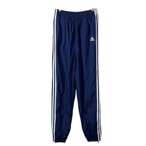 Vintage Adidas Track Pants Mens M Blue Nylon 3 Stripe Embroidered Logo Y2K Zip